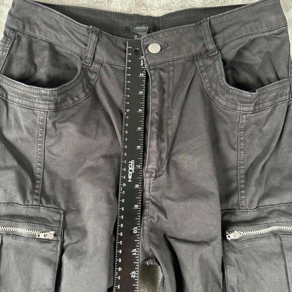 Forever 21 Cargo Pants Womens Large Black Zipper Skater Rockstar Grunge Y2K - Picture 7 of 12